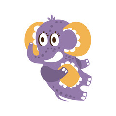 Adorable cartoon baby elephant character lying on his back vector Illustration