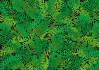 Tropical Leaves Vector Background - Black - 163143753
