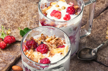 Raspberry ice cream in mug
