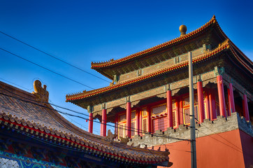 Traditional Chinese roof. National style. Ready bright banner. Element in the architecture of China.