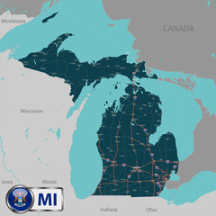 Map of state Michigan, USA - obrazy, fototapety, plakaty