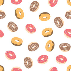 seamless pattern with donuts with glaze on a white background.