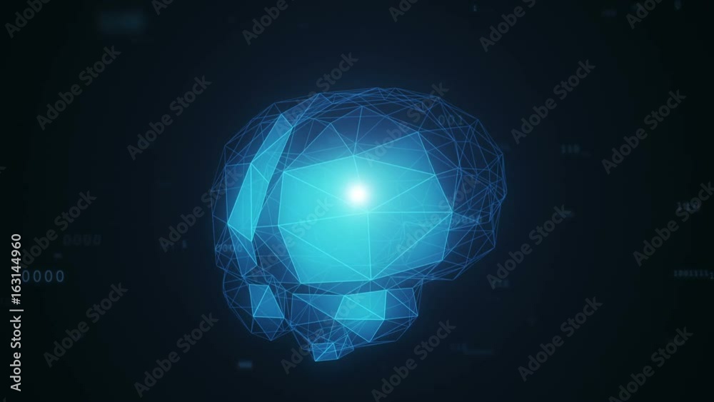 Poster digital artificial intelligence of the brain from polygons in a cloud of binary data