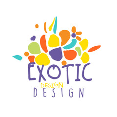 Fototapeta na wymiar Exotic tropical summer vacation logo design colorful hand drawn vector Illustration