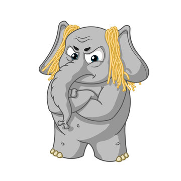 Big collection vector cartoon characters of elephants on an isolated background. Deception. Don't lie to me. To hang noodles on the ears