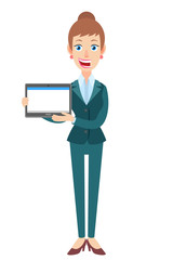 Businesswoman holding tablet PC with two hands