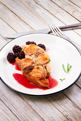 Rabbit in blackberry sauce with rosemary and thyme