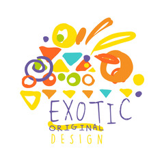 Exotic logo original design, summer vacation colorful hand drawn vector Illustration