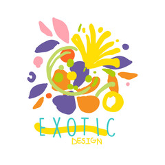 Exotic tropical summer vacation logo design colorful hand drawn vector Illustration