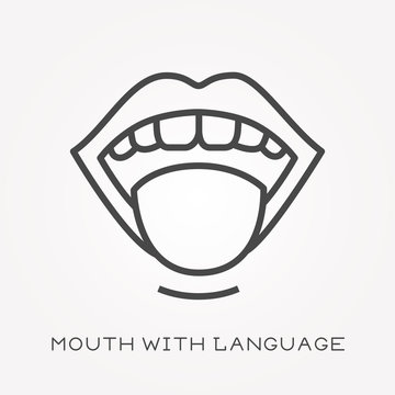 Line Icon Mouth With Language