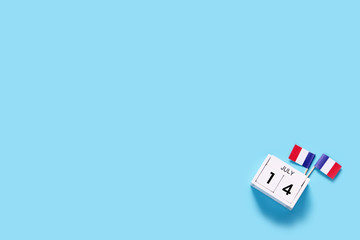 Fototapeta na wymiar France. 14 th of July. Happy Bastille Day.Copy space,minimal style