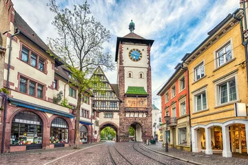 No drill blackout roller blinds Historic building Schwabentor - historical city gate in Freiburg im Breisgau, Baden-Wurttemberg, Germany