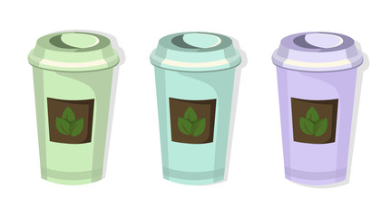 Tea paper cups set icon template. Pink quartz and serenity Vector template