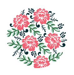 Vintage colorful Floral crown Vector summer roses silhouette pattern. Hand drawn illustration
