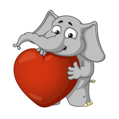 Big collection vector cartoon characters of elephants on an isolated background. He is in love, he has a big heart