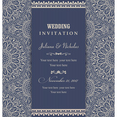 Wedding invitation cards Eastern style blue and beige. Arabic  Pattern. Mandala ornament. Frame with flowers elements. Vector illustration.