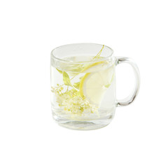 Lime tea with lemon in a glass cup