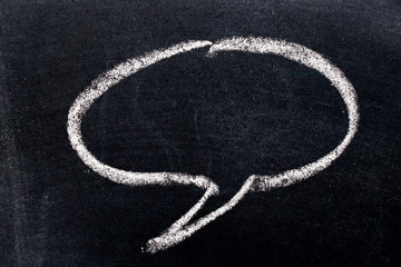 White chalk drawing as round bubble speech on black board background
