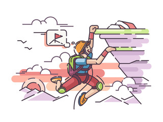 Rock climber hanging on cliff