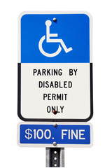 DISABLED PARKING PERMIT ONLY sign. Isolated.