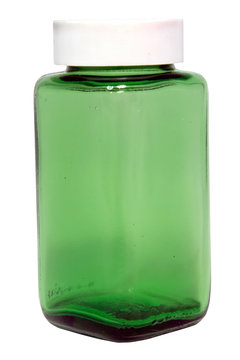 Translucent Green Medicine Bottle With White Cap. Isolated.