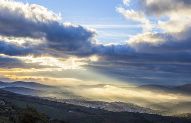 Fototapeta premium Guadalupe town at sunrise, Spain