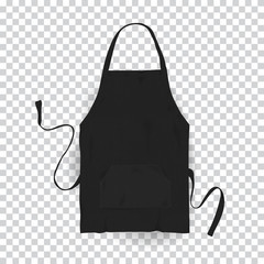 Realistic black kitchen apron. Vector illustration on transparent background.