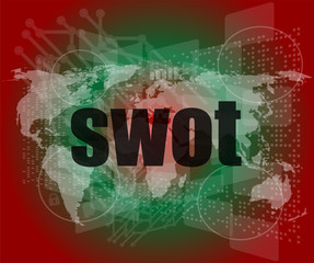 swot word on touch screen, modern virtual technology background