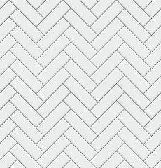 Deurstickers Baksteen textuur muur Naadloze patroon met moderne rechthoekige visgraat witte tegels. Realistische diagonale textuur. Vector illustratie.