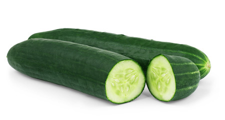 Fresh cucumber, chopped cucumber, isolated on white.