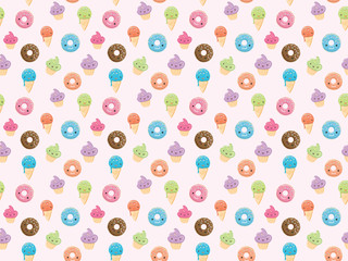 Seamless pattern with sweets in kawaii style