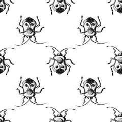 Hand drawn Sketch Beetles Seamless Pattern