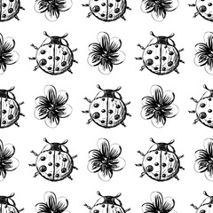 Hand drawn Sketch Beetles Seamless Pattern