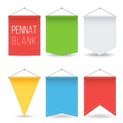 Pennant Blank Set Vector. Colorful Hanging On Wall Empty Pennants Banners. Mock Up Isolated Illustration