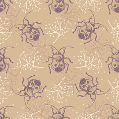 Hand drawn Sketch Beetles Seamless Pattern