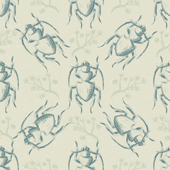 Hand drawn Sketch Beetles Seamless Pattern