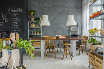 Dining room with postcolonial chairs