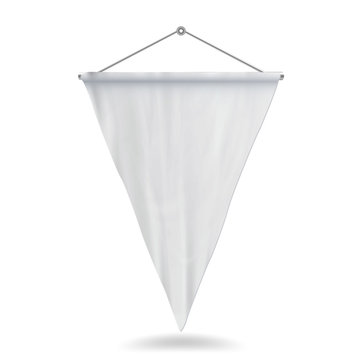 White Pennant Template Vector Illustration. Empty 3D Pennant Mock Up.