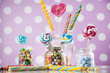 Lollipops and sweet candies of various colors 