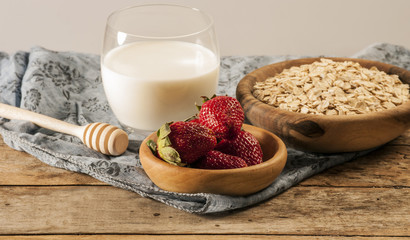 Ingredients for oatmeal with fresh fruit or smoothie