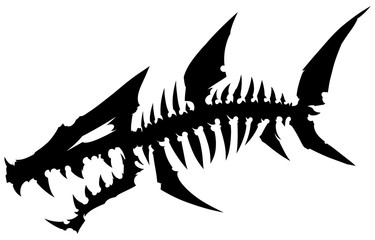 Black graphic silhouette dead monster fish skeleton with bones