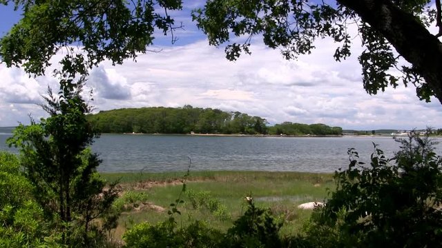 Toby's island and lagoon from grassy wooded headlands of Bennets Neck Pocasset Bourne Cape Cod