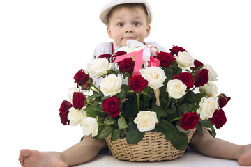 Boy and a basket of flowers
