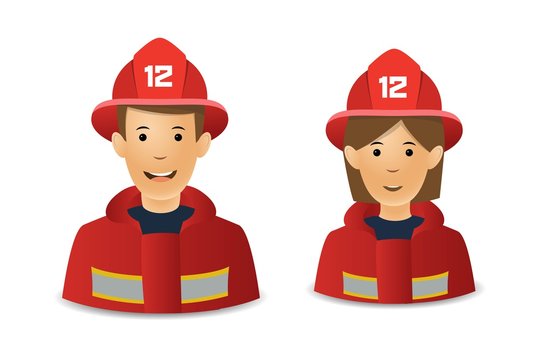 Firefighters, avatars. Illustrations for web design. Eps 10.