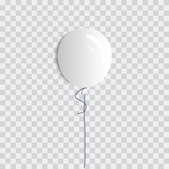 White realistic balloon on a string with a strong transparent background. Decoration of a holiday or carnival. Vector illustration.