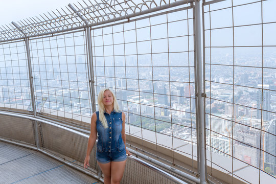 The Girl On The Observation Deck On A Skyscraper Baiyoke Sky Hotel