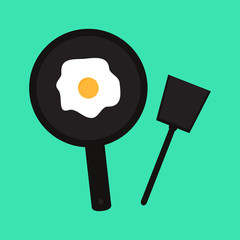 fried eggs in a frying pan and egg shell in the background illustration vector