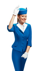The stewardess salutes.