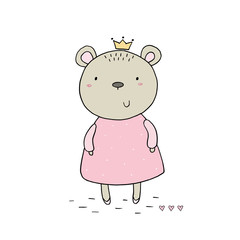 Hand drawn vector illustration with cute little bear. vector print