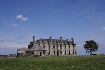 Fototapeta na wymiar French Castle and a soldier at Fort Niagara, Historic Site, New York State